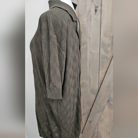 WINWARD Open Knit Camp Collar Button Down Short Sleeve Shirt. Olive. XL NWT - Picture 15 of 16